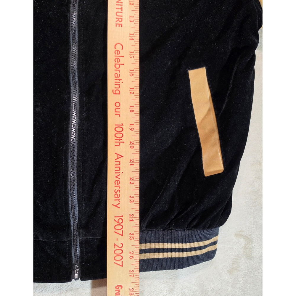 Vintage Lulu Las Vegas Velvet Bomber Jacket Mens Black Tan Varsity Full Zip S - Picture 9 of 9